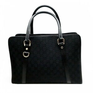 Gucci Handbag Briefcase White Grain Canvas Leather Black